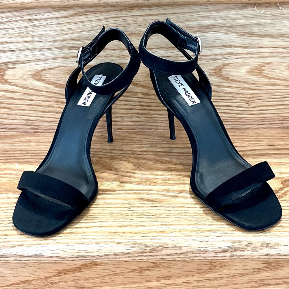 Steve Madden Heels Black Size 9 Stilettos Suede Sandals 4” Strappy Shoes